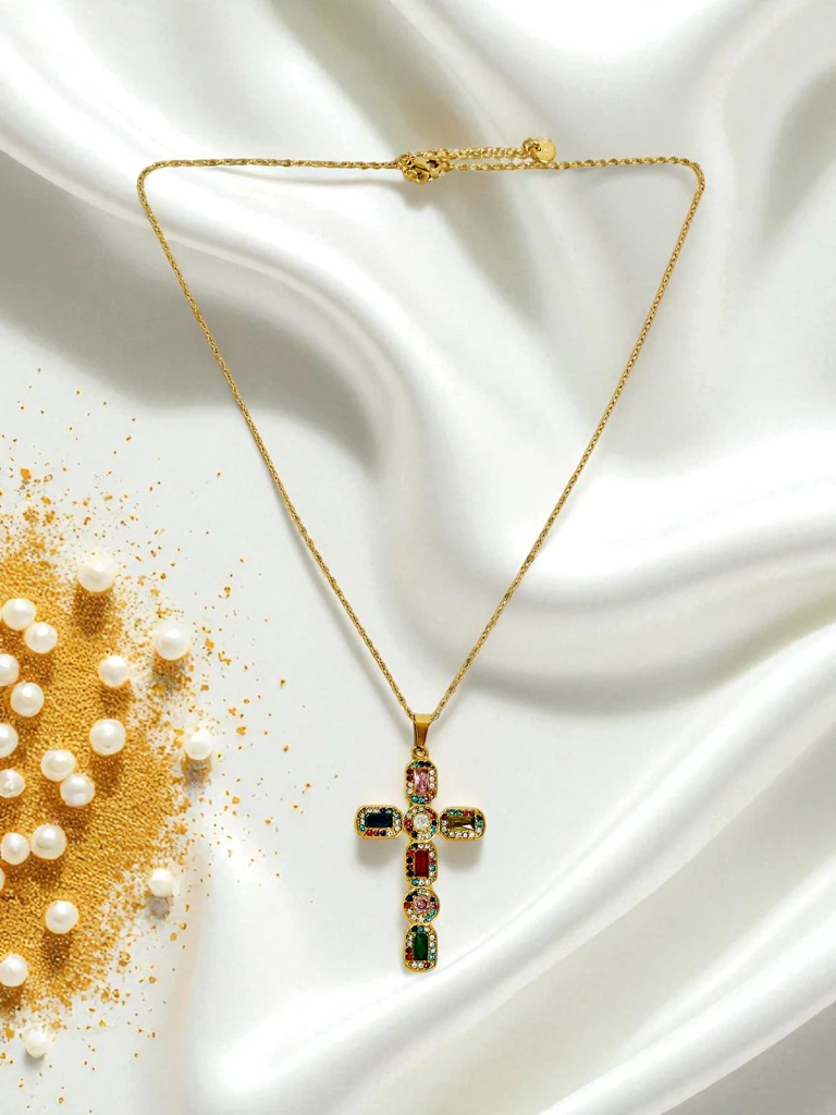 Aurelia Lux Pisana Zlata Ogrlica s Križem Glamour s Kamni