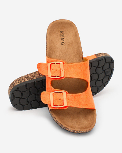 Royalfashion Neónovo oranžové dámske žabky s prackami Foumy