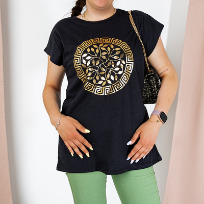 Čierne dámske tričko s gréckym ornamentom PLUS SIZE - Oblečenie