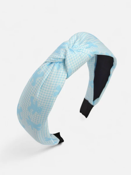 Royalfashion Naglavni trak za lase s pletenico v karirastem vzorcu in medvedki
