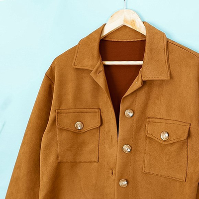 Dámska hnedá ekologická semišová nadrozmerná košeľová bunda - Oblečenie