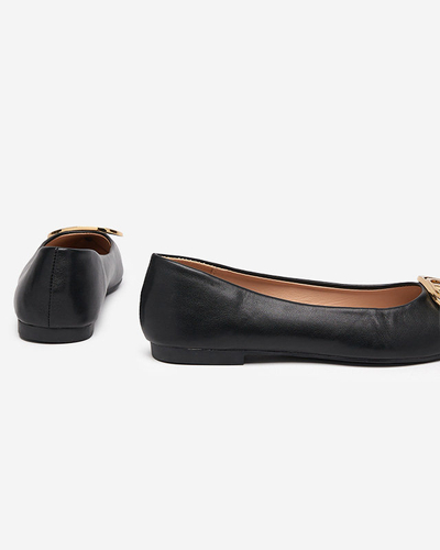 Dámske čierno-zlaté špicaté balerínky s ozdobou na špičke Manico - Footwear