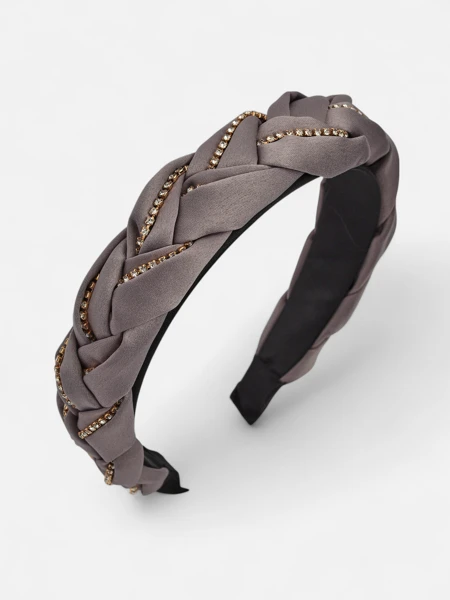 Royalfashion Naglavni trak za lase s pletenico v obliki kite, okrašen s cirkoni