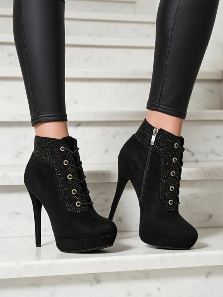 Royalfashion Dámske kotníkové boots na podpatku s rhinestones Efelolo