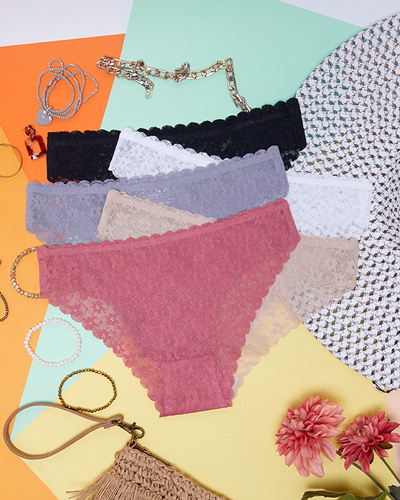 5 ks Bezšvové čipkované dámske nohavičky - spodná bielizeň