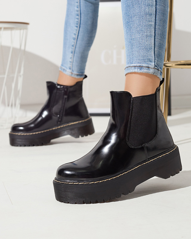 Čierne dámske čižmy na hrubšej podrážke Mallitt- Obuv