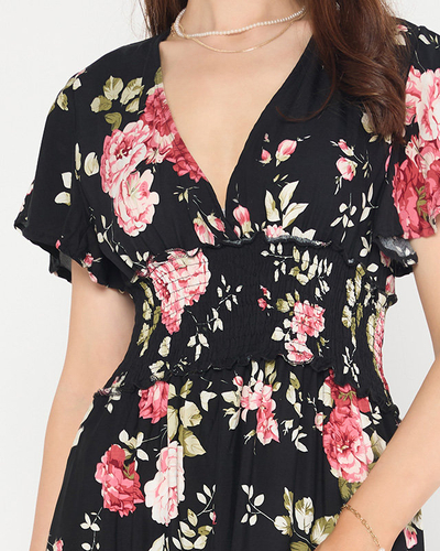 Vzdušné čierne dámske šaty s krátkym rukávom - Oblečenie