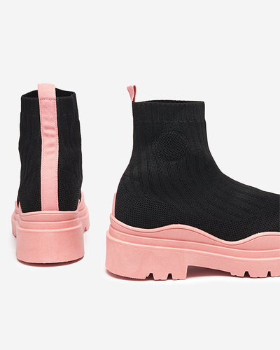 OUTLET Športové čierno-ružové dámske čižmy na plochom podpätku Yorika - Obuv