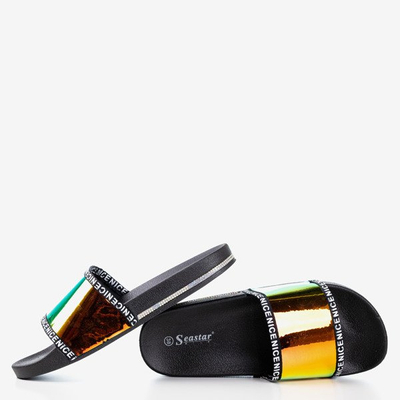 Čierne papuče s holografickým žltým pruhom Rinata - Obuv