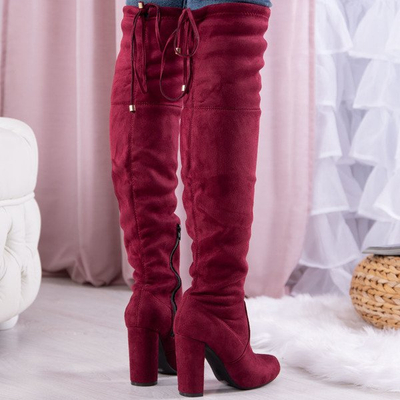 Botičky na podpätku s bordovým kľúčom - Obuv