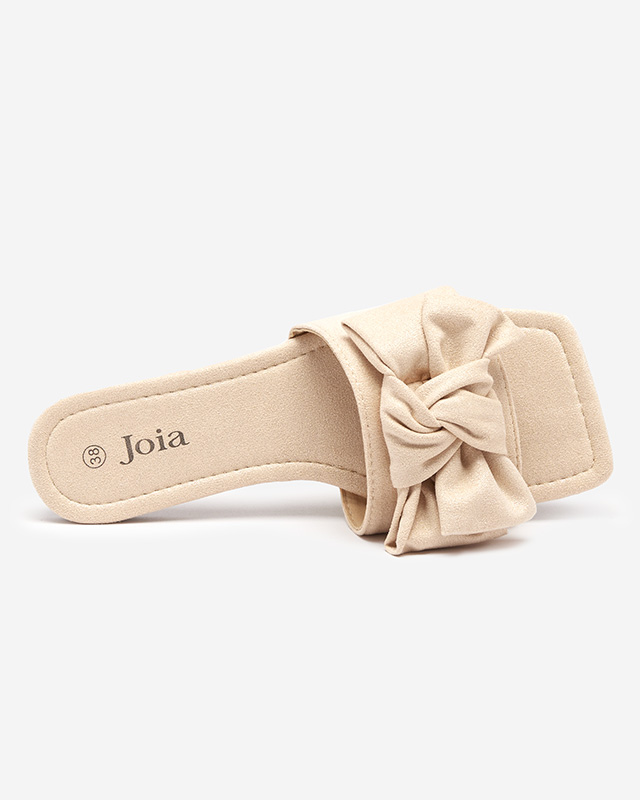 Béžové dámske papuče s látkovou mašľou Kelisso - Obuv