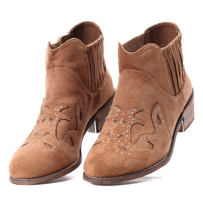 Karmelowe botki na płaskim obcasie Kate - Obuwie 