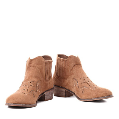 Karmelowe botki na płaskim obcasie Kate - Obuwie 