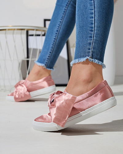 OUTLET Ružové dámske slip-on tenisky s mašľou Erous - Obuv