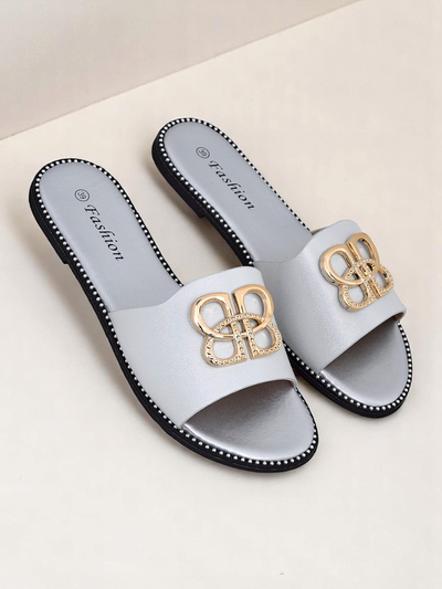 Royalfashion Ženski natikači na ravnem podplatu Aura Gold