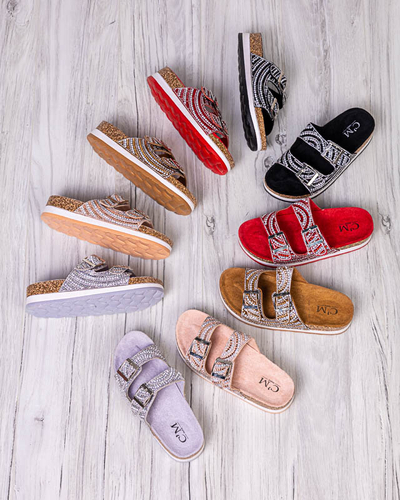 Dámske papuče s kubickými zirkónmi čiernej farby Lalud-Footwear