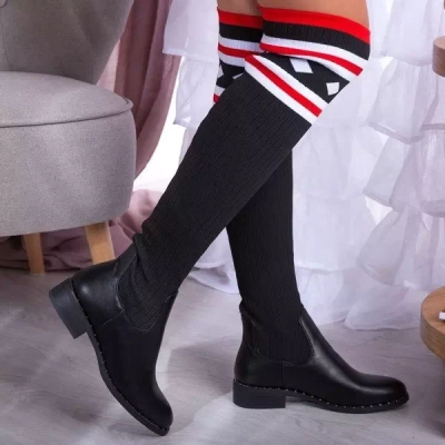 OUTLET Čierne čižmy a'la plochá ponožka Salvia- Topánky