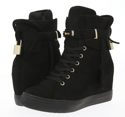 Czarne sneakersy na koturnie - Obuwie