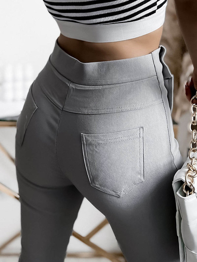 Svetlosivé dámske tegingové nohavice s gombíkmi - Oblečenie