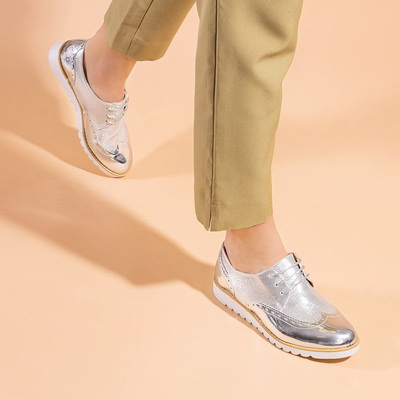 Dámske strieborné šnurovacie topánky Narvi - Obuv