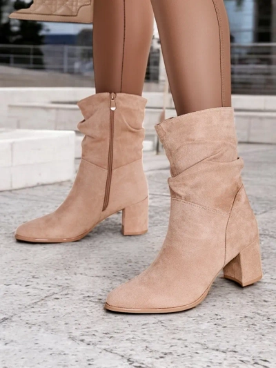 Royalfashion ekologické semišové dámske čižmy po členky s blokovým podpätkom Korride