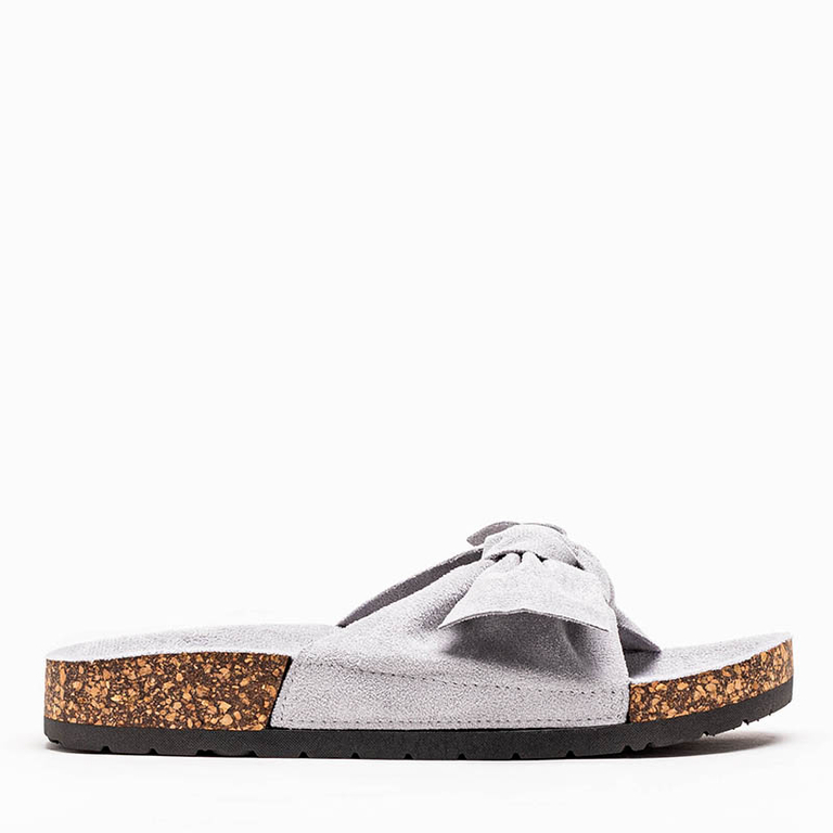 Šedé dámske papuče s mašličkou Sun and Fun - Obuv