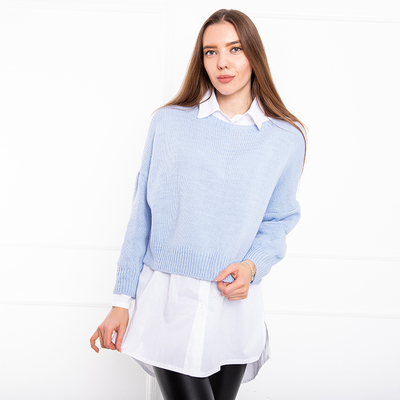 Dámsky modrý sveter s bielou košeľou - Oblečenie
