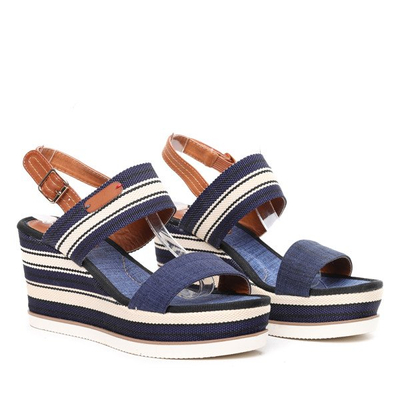 Granatowe sandały na koturnie Ebba- Obuwie