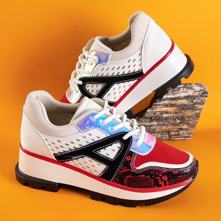 OUTLET Biele a červené tenisky s farebnými vložkami Meia - Footwear
