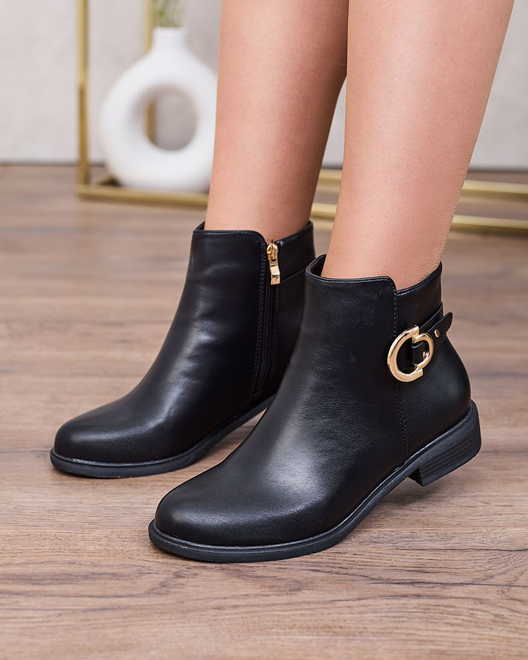 Royalfashion Čierne dámske čižmy a'la sztyblety s ozdobami Ederte