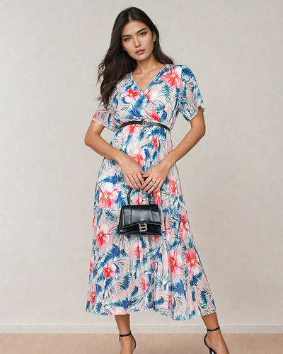 Royalfashion Dámske plisované kvetinové midi šaty