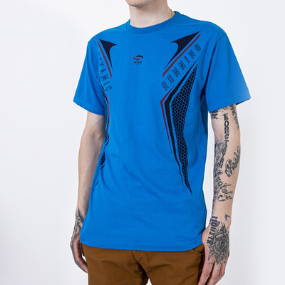 Pánske modré bavlnené tričko s potlačou - Oblečenie