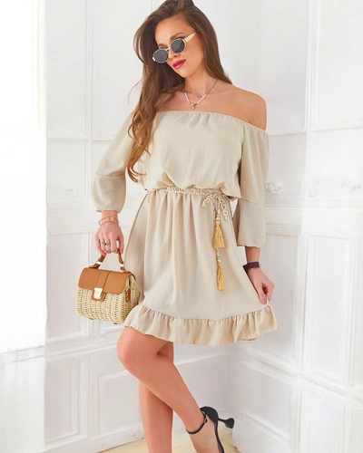 Royalfashion Dámske mini šaty bez ramienok s dlhými rukávmi a kamienkami