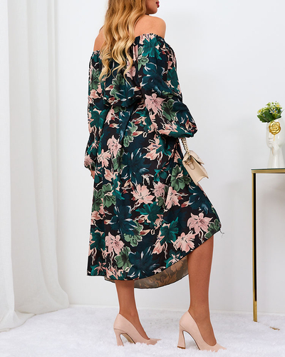 Royalfashion Čierno-zelené kvetinové maxi šaty pre ženy