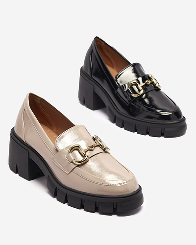 Svetlohnedé dámske lakované mokasíny s ornamentom Neriea - Obuv