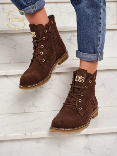 Ažurni ženski gležnarji iz naravnega usnja Aurelias