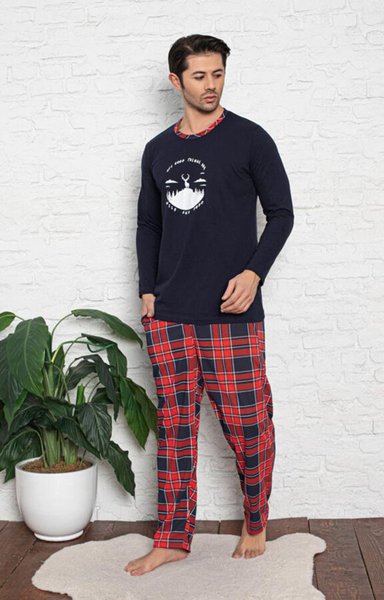 Royalfashion tmavomodré a červené 2-dielne pánske pyžamo