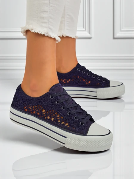 Ženski športni copati Aureliana mornarsko modri iz odprte tkanine z ravnim podplatom