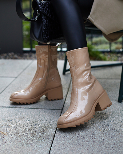 OUTLET Béžové dámske čižmy na širokej podpätku Grifis - Obuv