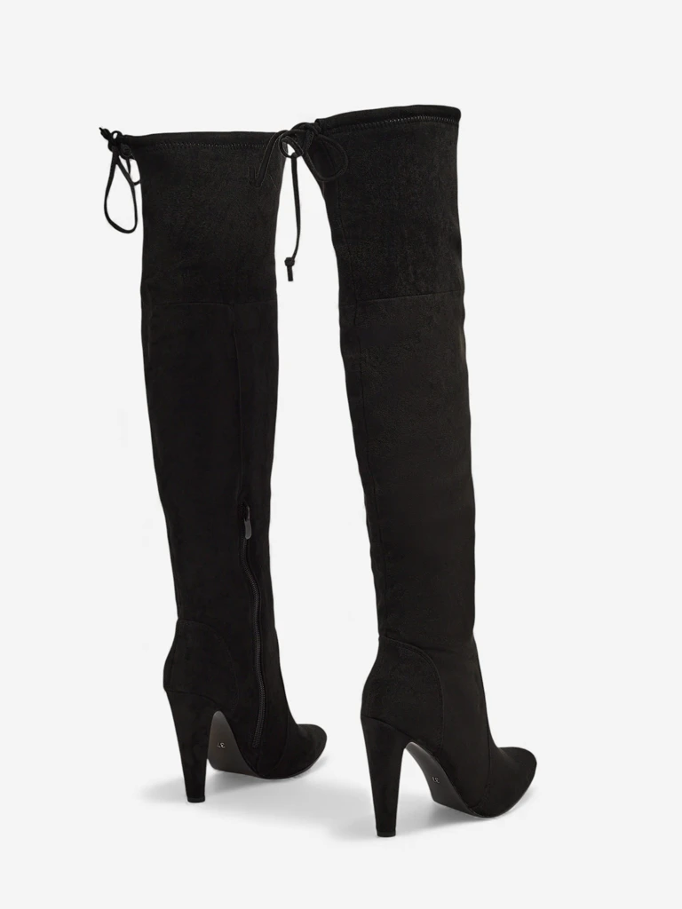 Ženski škornji nad koleno iz eko semiša s peto Eldirros