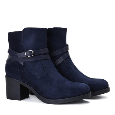 Granatowe botki na słupku Cristina  - Obuwie