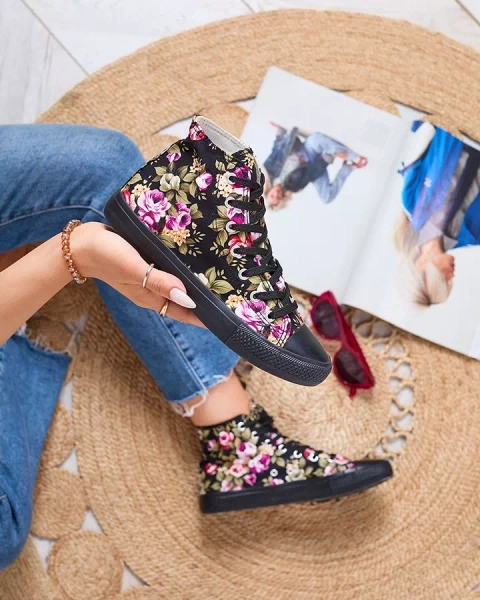 Royalfashion Dámske vysoké čierne kvetinové tenisky Soxic