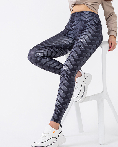 Vzorované dámske čierno-biele legíny s vysokým pásom - Oblečenie