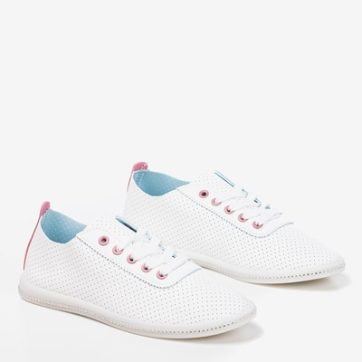 OUTLET Biele prelamované tenisky s ružovou vložkou Jasenia - Obuv