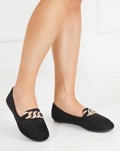 Čierne dámske eko semišové mokasíny s retiazkou Osylia - Topánky