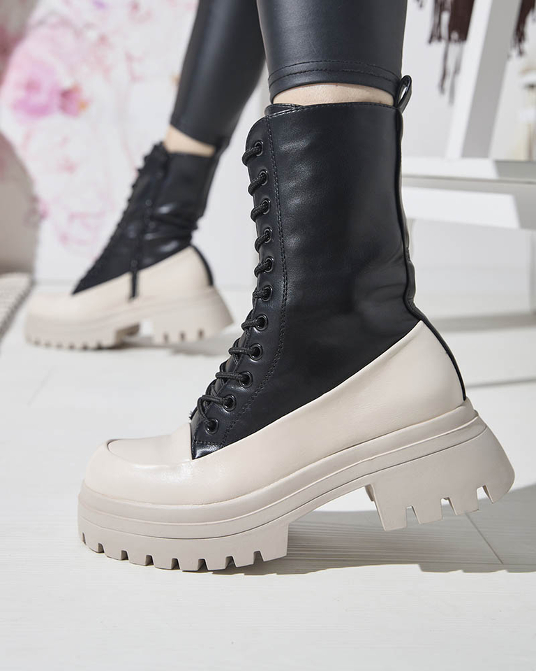 Čierno-béžové dámske vysoké čižmy Susker - Obuv