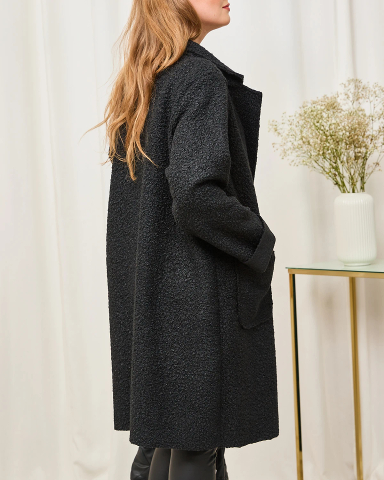 Royalfashion Čierny dámsky kabát z ovčej kože