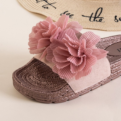Ružové dámske papuče s kvetmi Pamelina - Topánky