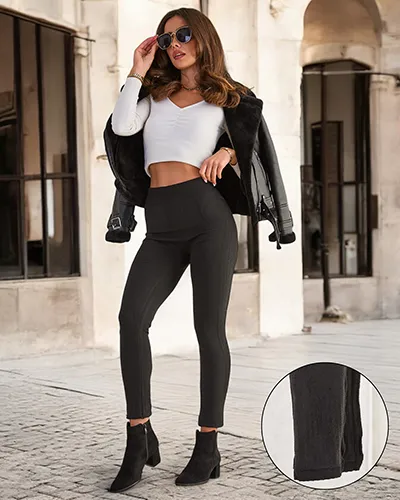 Royalfashion Dámske zateplené rebrované legíny