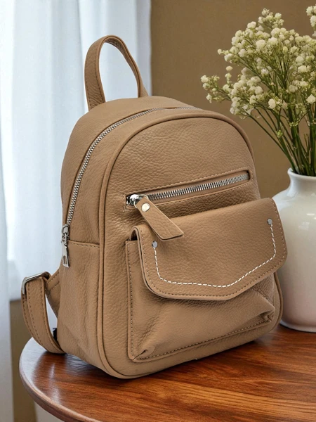 Pleten Ženski Nahrbtnik Królewska Moda Livia bež ekološko usnje 25x25cm